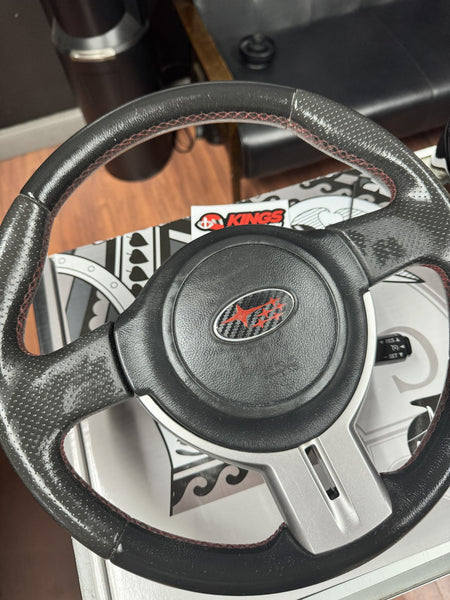 2013-2016 Subaru BRZ OEM Black Leather Steering Wheel w/ Red Stitching and Airbag