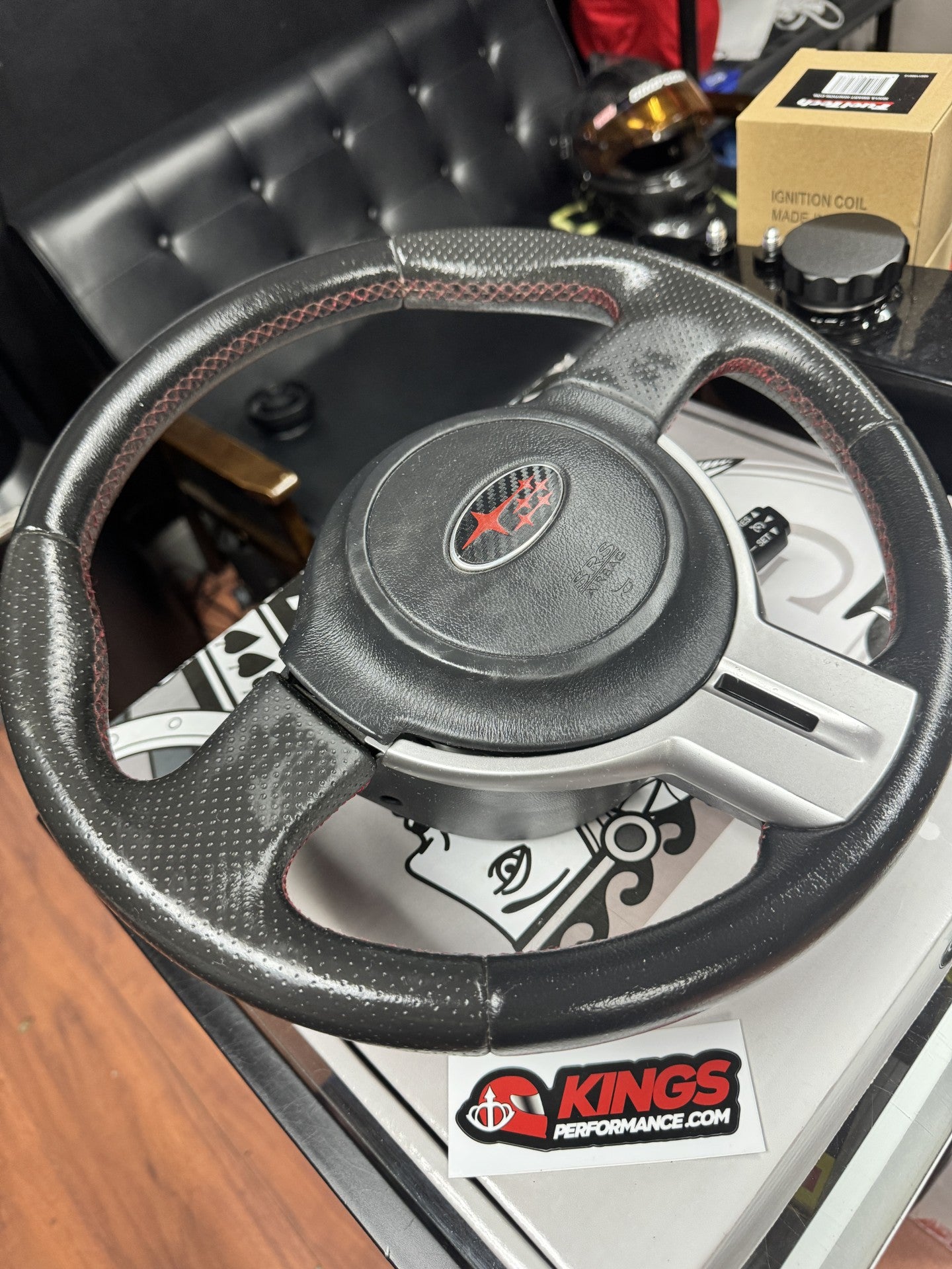 2013-2016 Subaru BRZ OEM Black Leather Steering Wheel w/ Red Stitching and Airbag