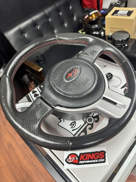 2013-2016 Subaru BRZ OEM Black Leather Steering Wheel w/ Red Stitching and Airbag